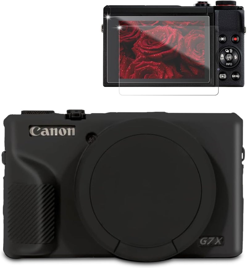 Frevyve Case for Canon G7X Mark III Camera, Soft Silicone Protective Case, Powershot G7X Mark III Sleeve with Removable Lens Cover & Screen Protector Accessories, Slim Fit, Anti-Scratch (Black) - Image 1